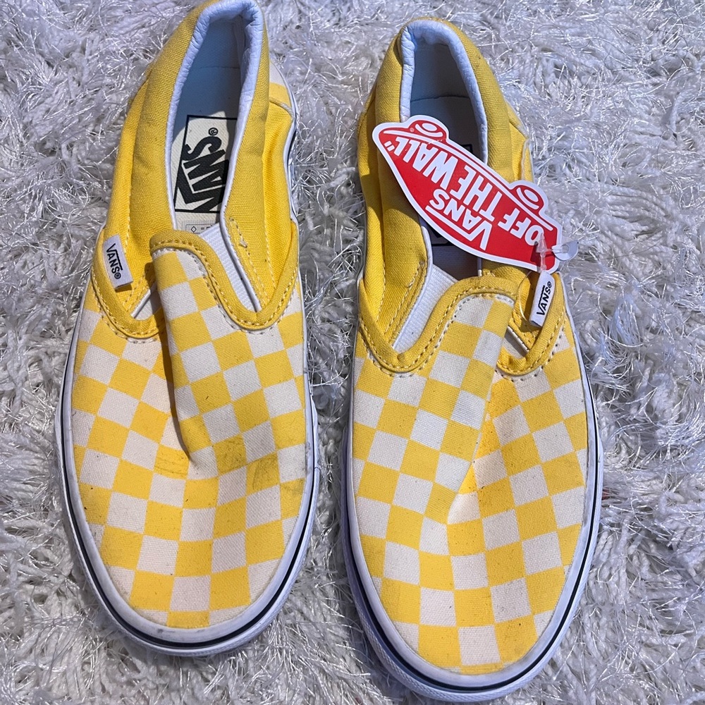 Vans Yellow and White Checkered Slip-On Sneakers
